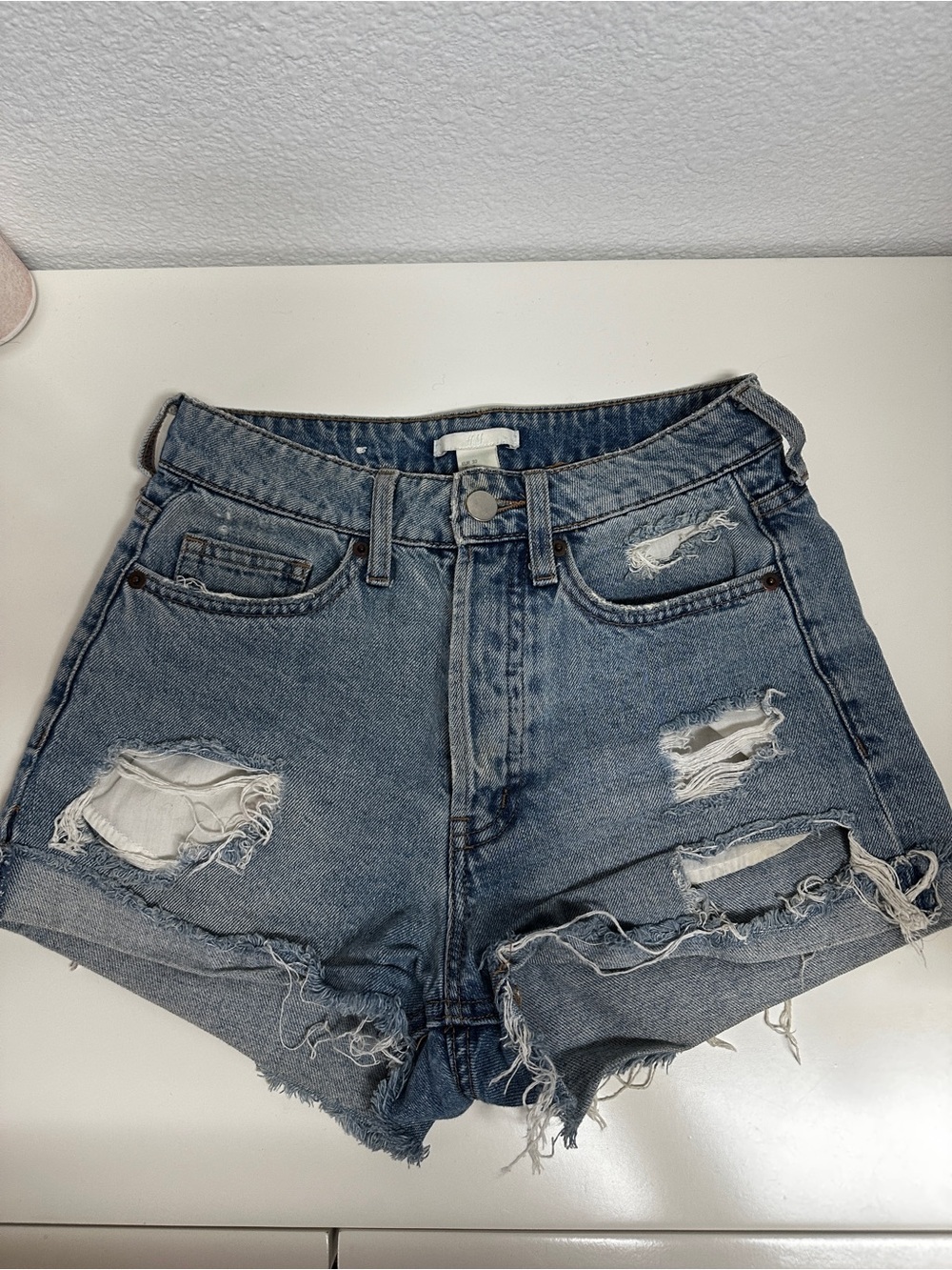 H&M Distressed Denim Jean Shorts - Blue